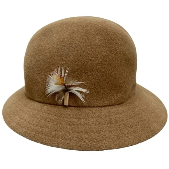 Vintage Aquascutum London classic preppy tan wool blend Kangol Adela bucket hat - Picture 2 of 15